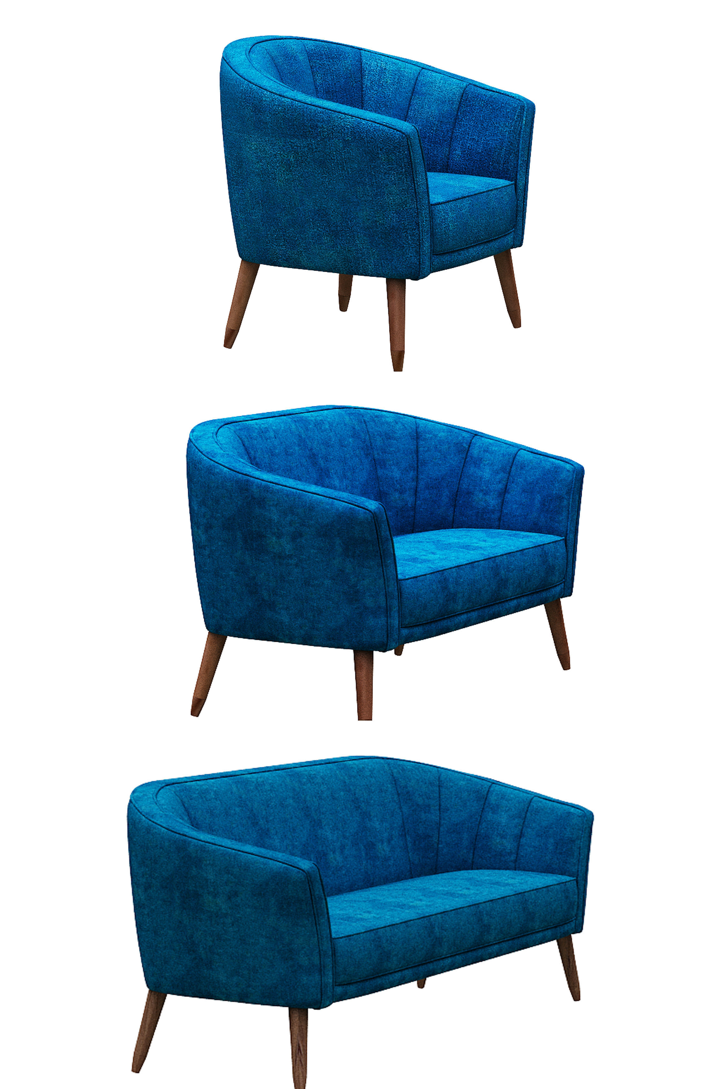 Sofa set and fabric and wood Low-poly 3D model_2