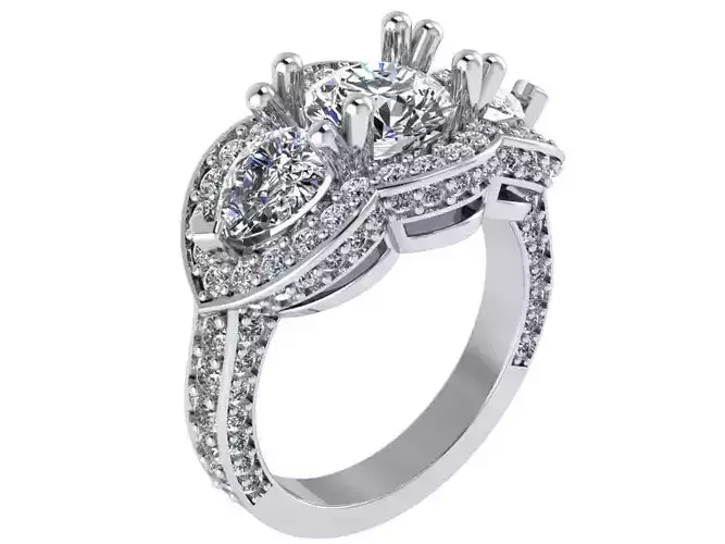 3 Stone Diamond Ring 1731 3D print model