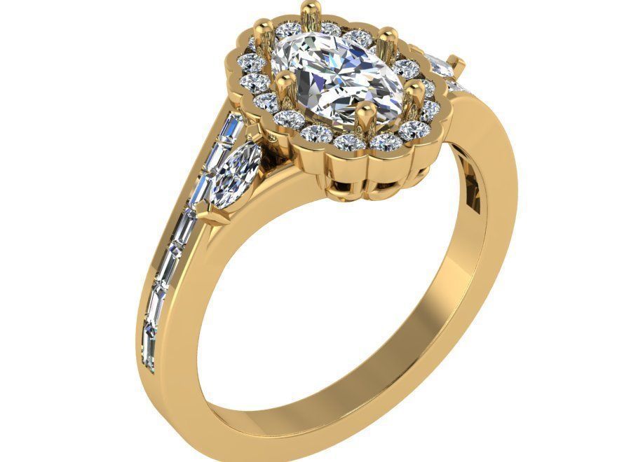 Oval Halo Diamond Ring 1734 3D print model 3D print model_1