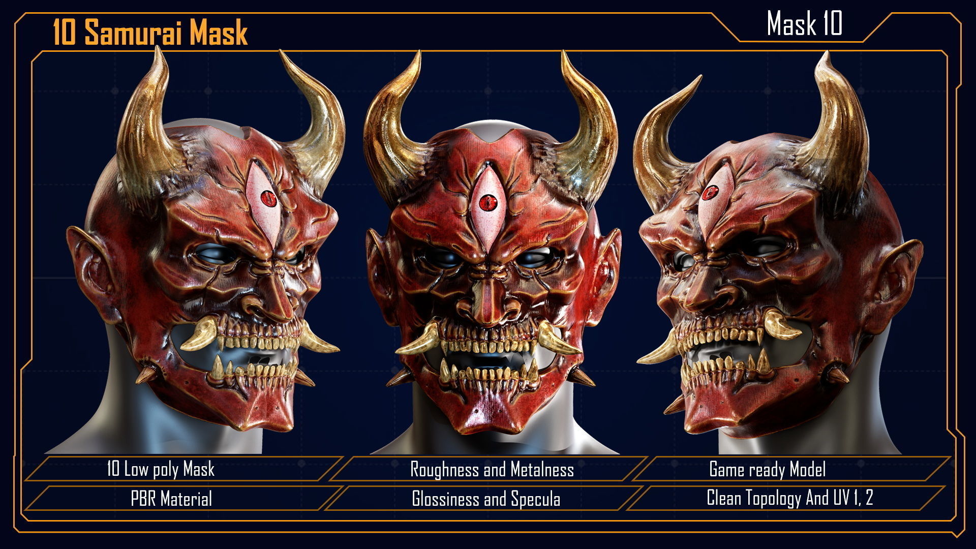 Samurai Mask vol 2 Low-poly 3D model_22