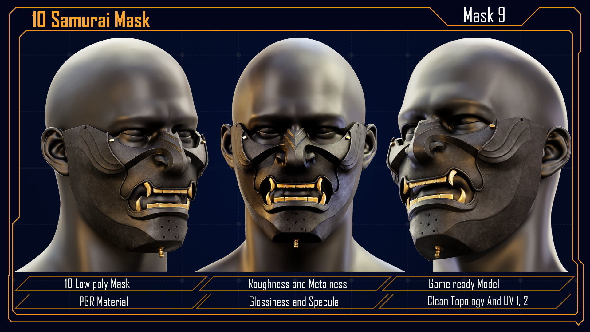 Samurai Mask vol 2 Low-poly 3D model_21