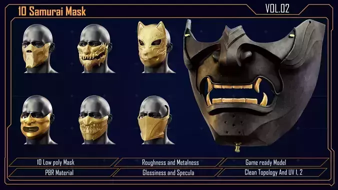 Samurai Mask vol 2 Low-poly 3D model