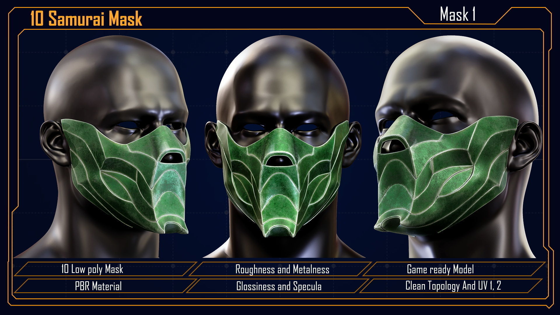 Samurai Mask vol 2 Low-poly 3D model_13