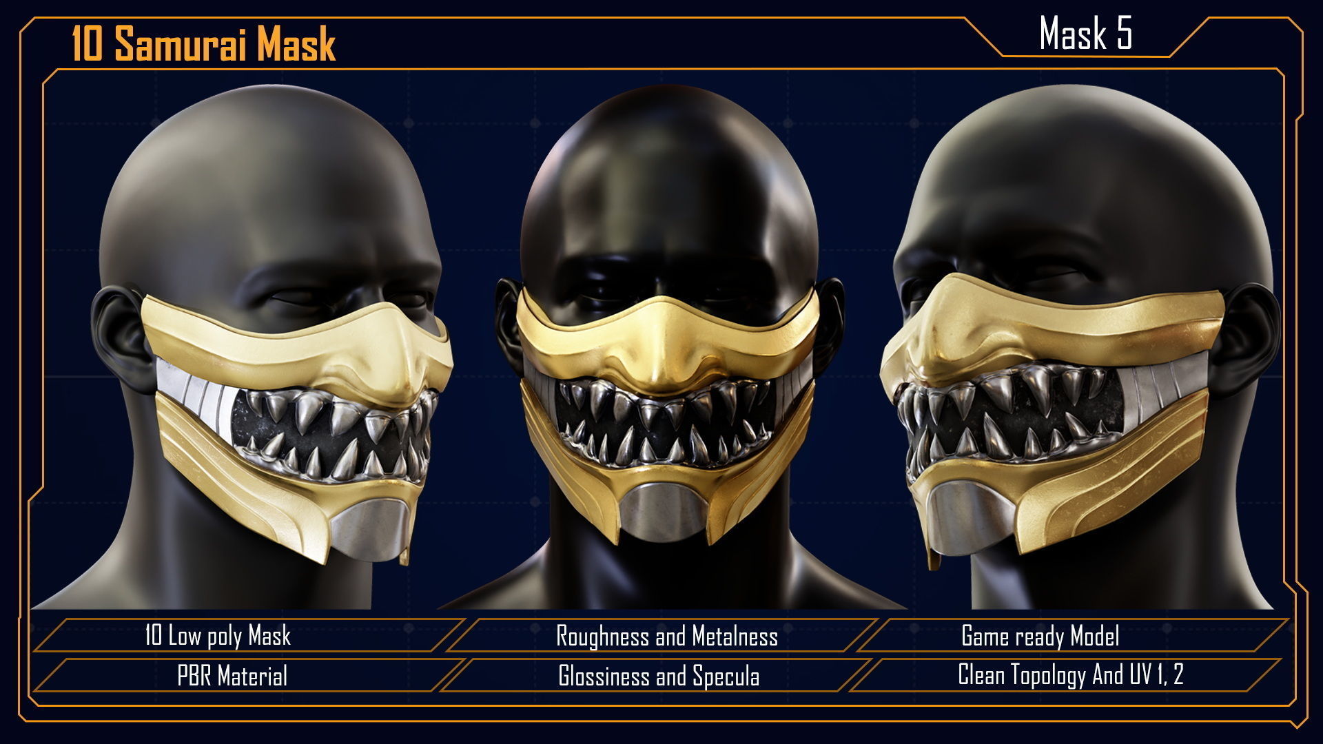 Samurai Mask vol 2 Low-poly 3D model_17