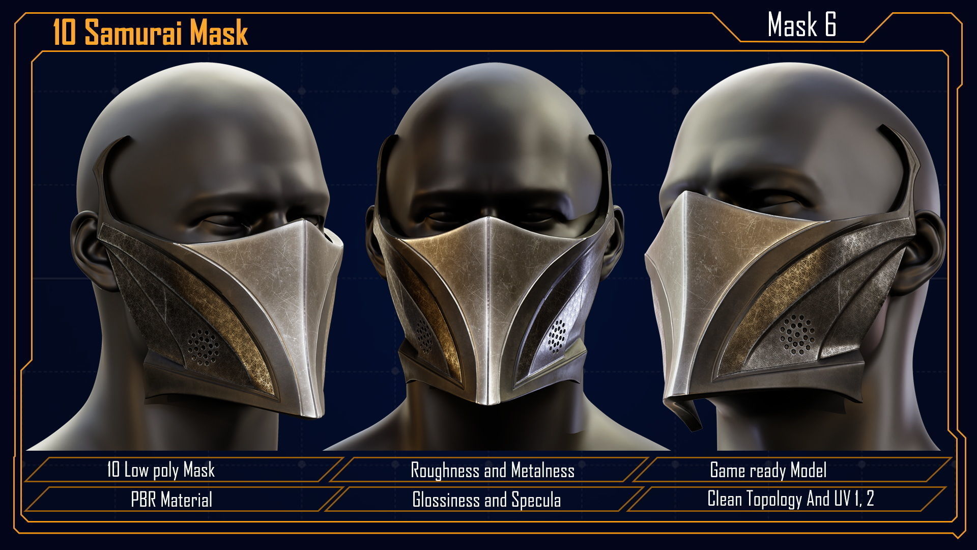 Samurai Mask vol 2 Low-poly 3D model_18