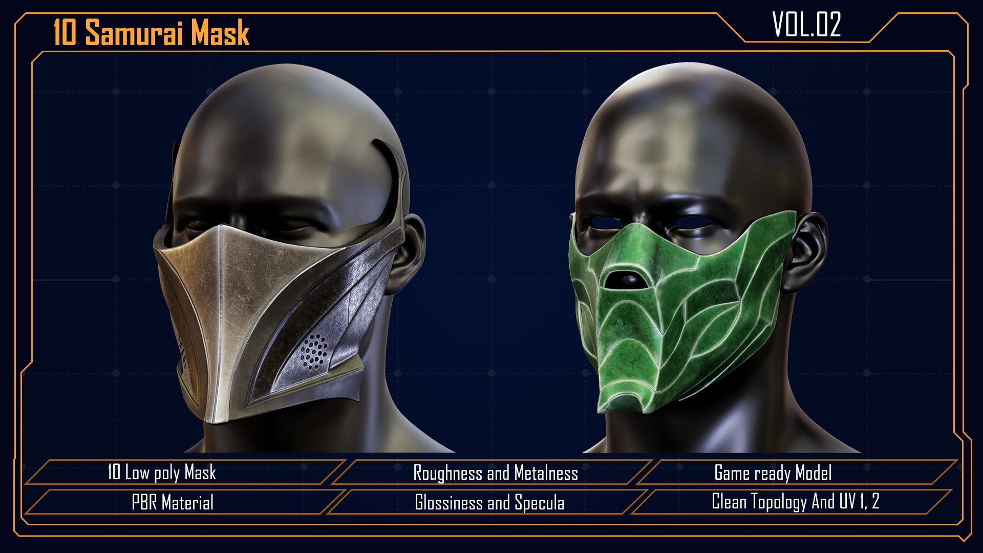 Samurai Mask vol 2 Low-poly 3D model_11