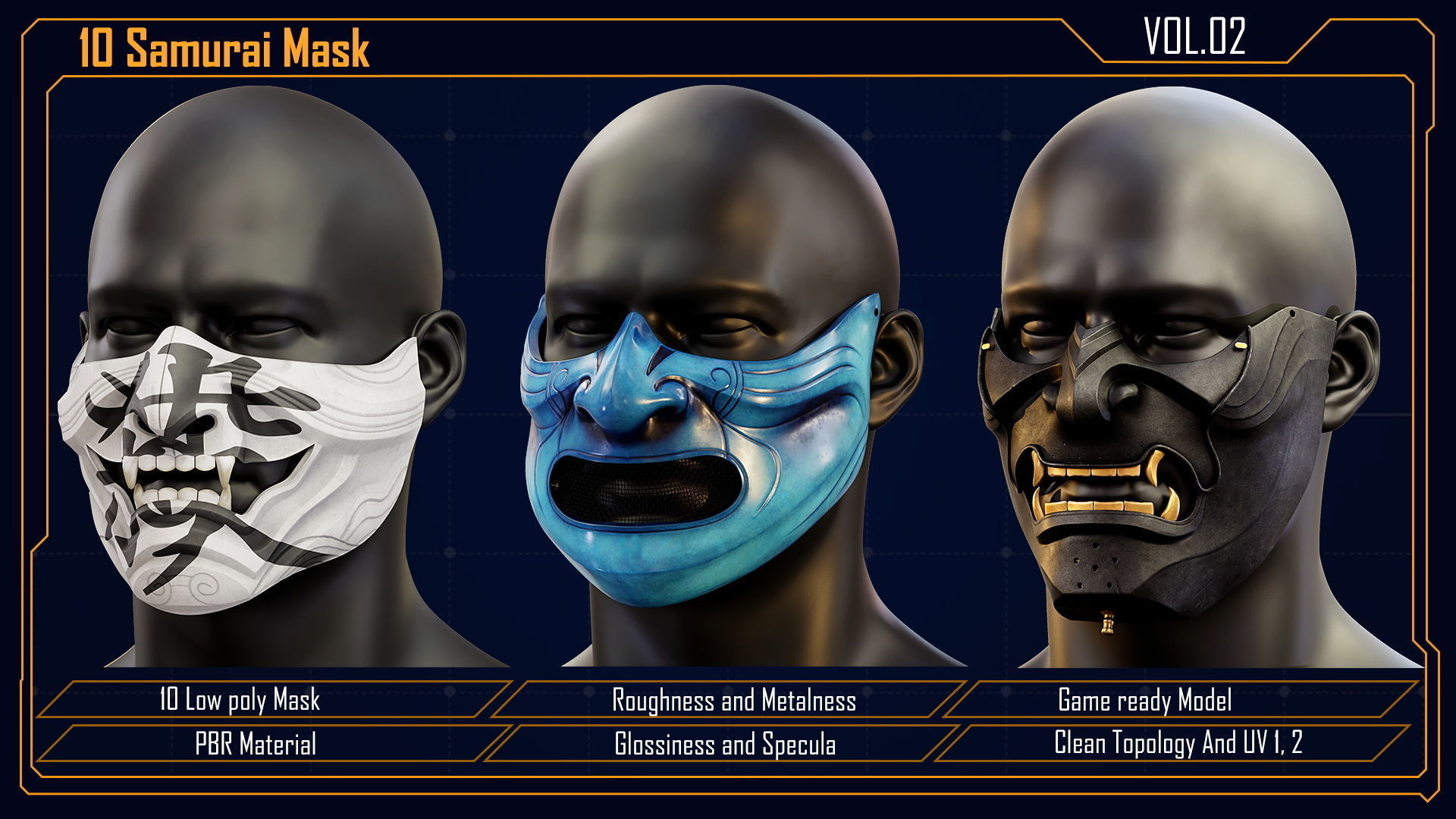 Samurai Mask vol 2 Low-poly 3D model_9