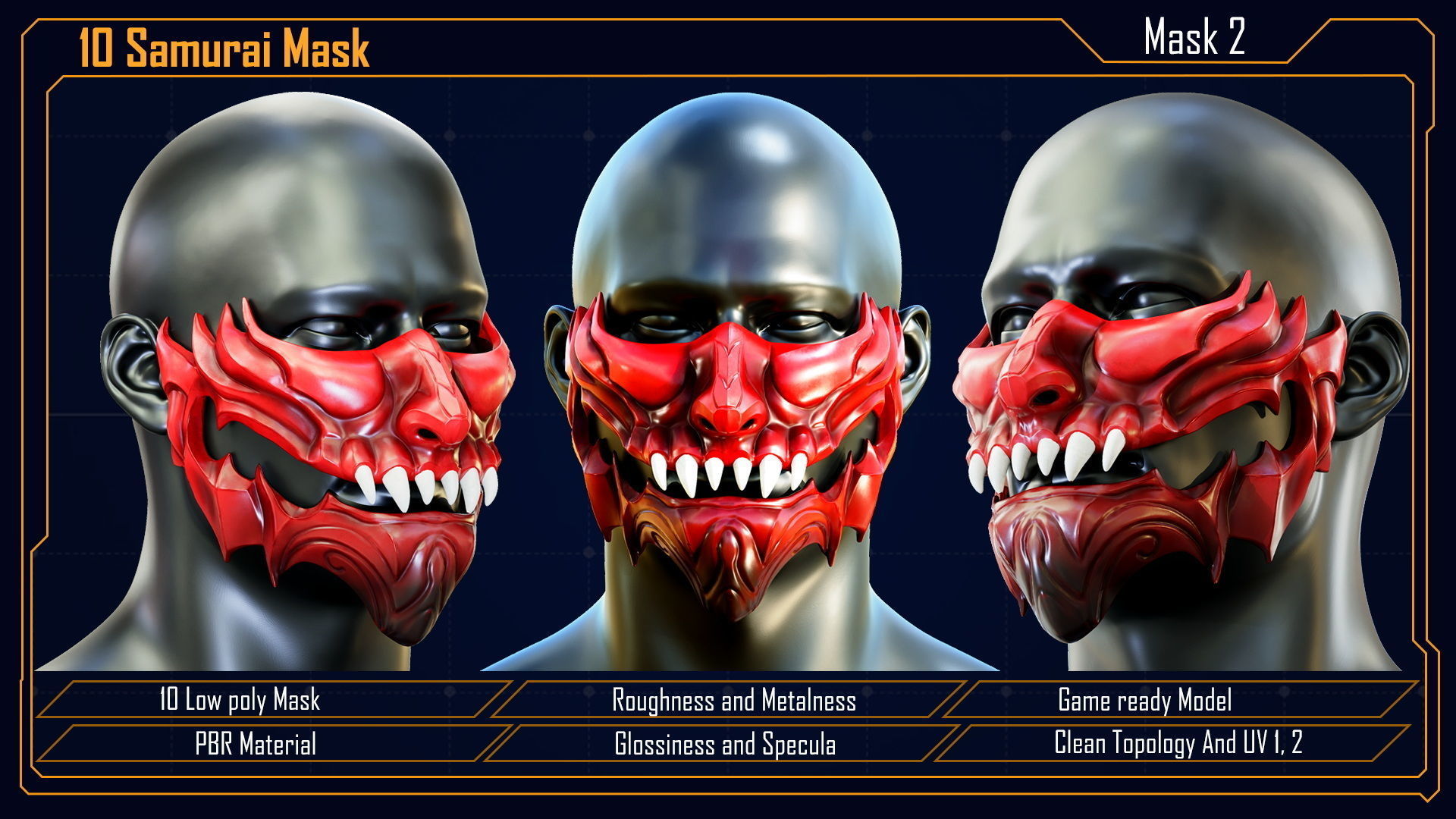 Samurai Mask vol 2 Low-poly 3D model_14