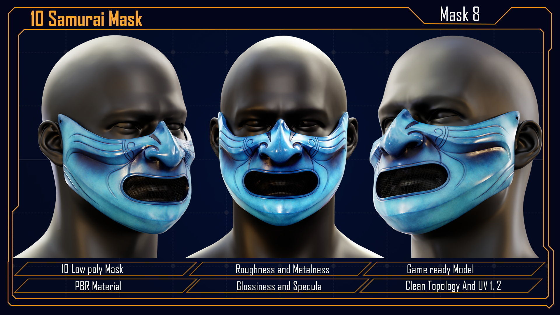 Samurai Mask vol 2 Low-poly 3D model_20