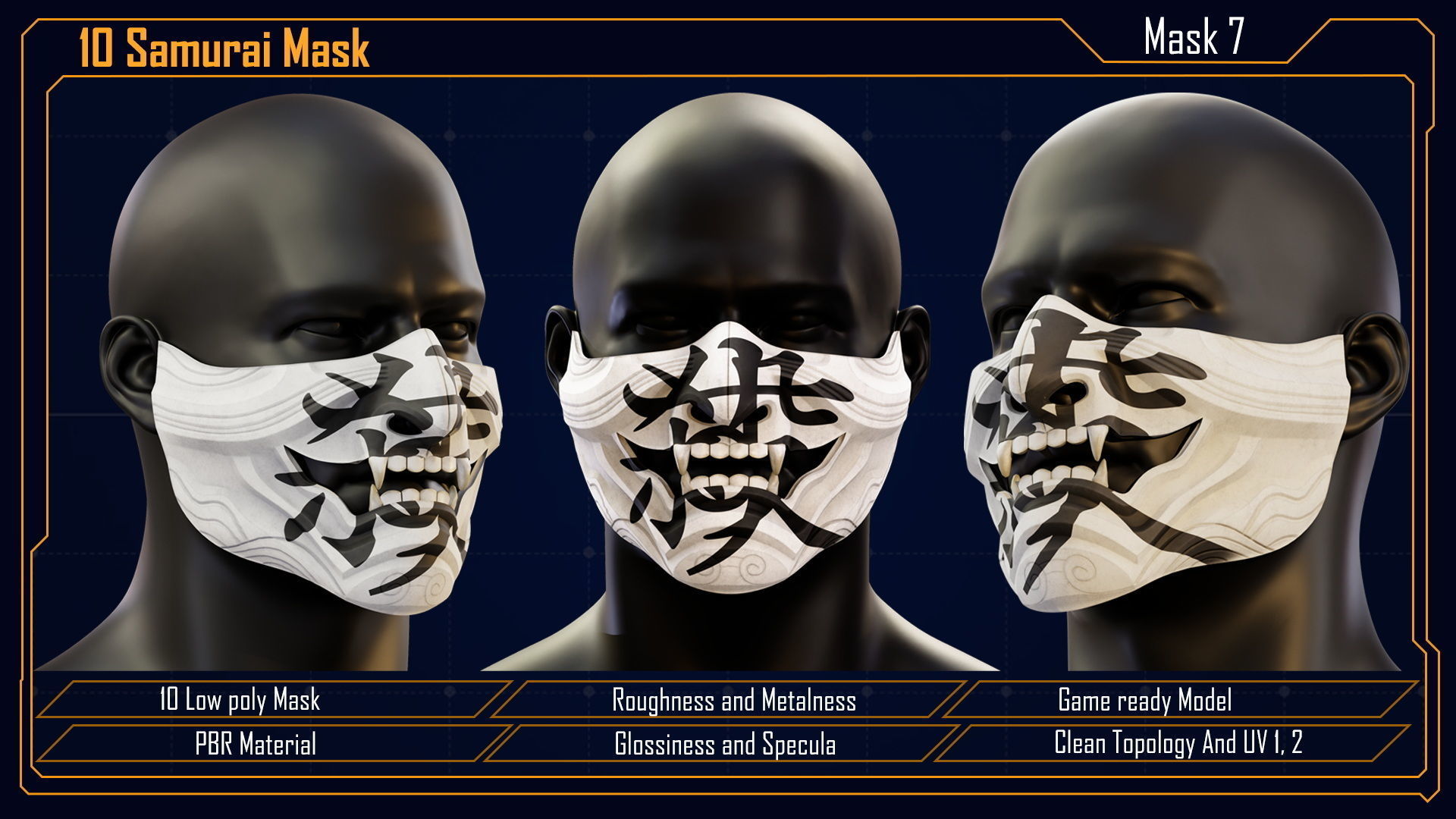 Samurai Mask vol 2 Low-poly 3D model_19