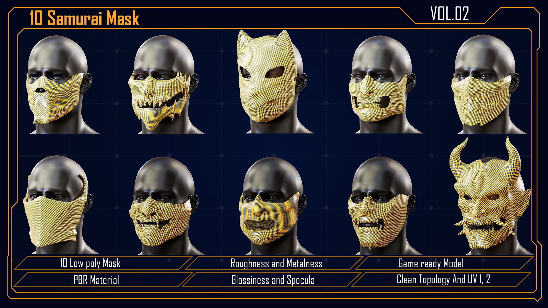 Samurai Mask vol 2 Low-poly 3D model_23