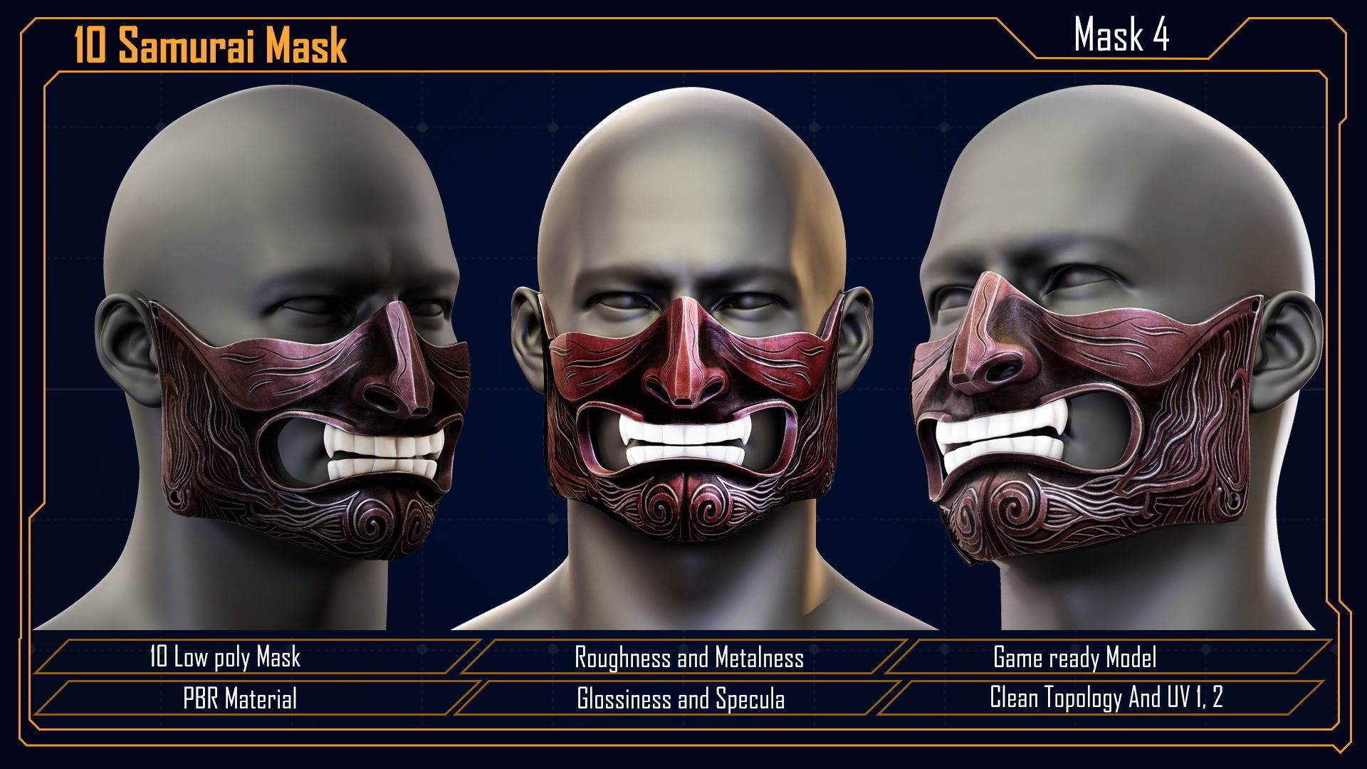 Samurai Mask vol 2 Low-poly 3D model_16