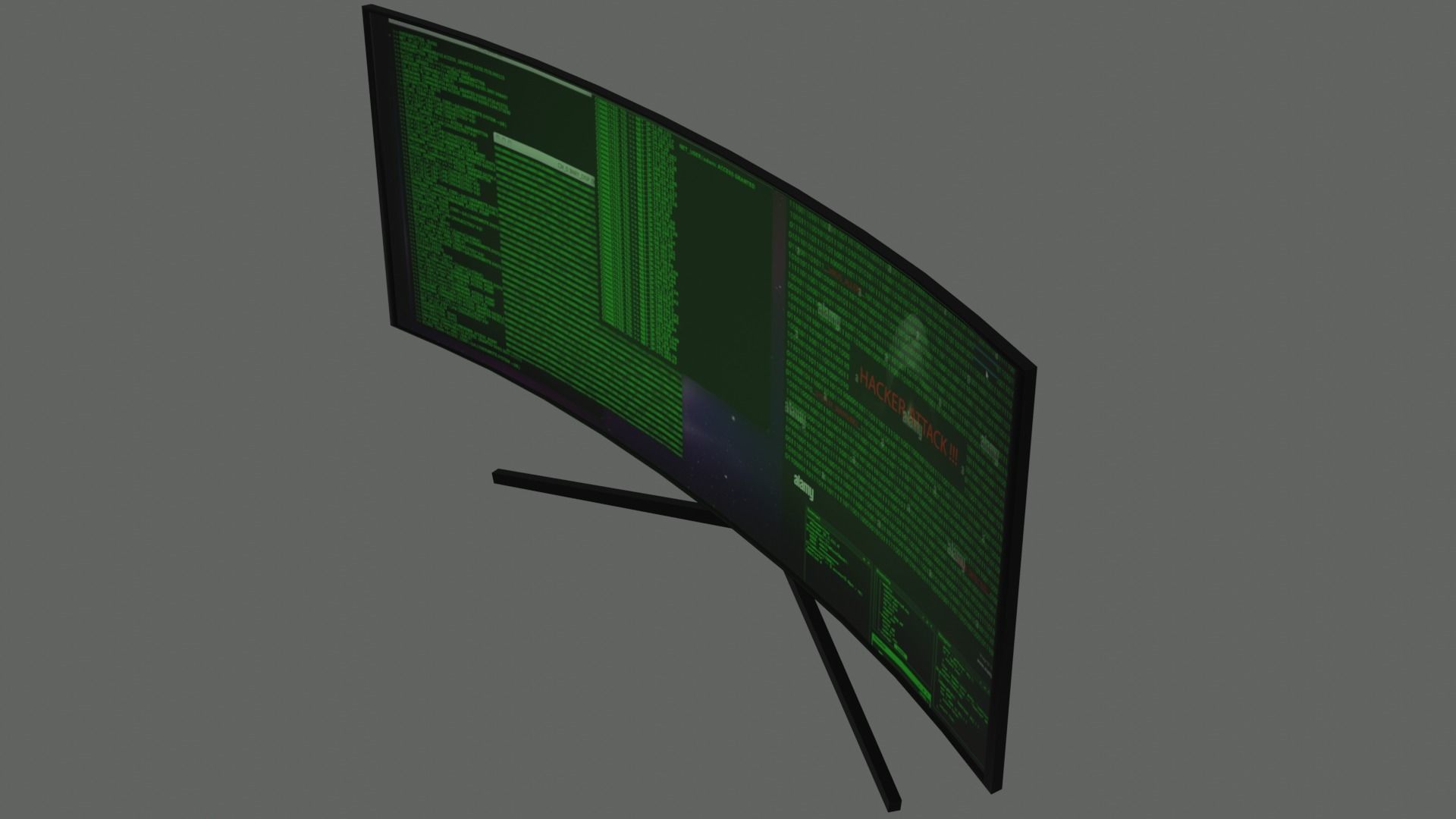 Hacking Computer - Curved Screen Free low-poly 3D model_6