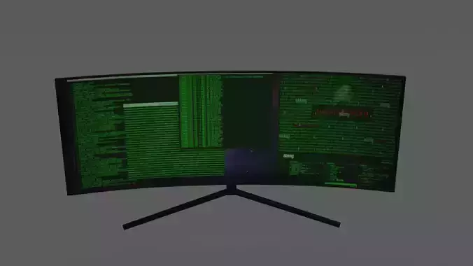 Hacking Computer - Curved Screen Free low-poly 3D model
