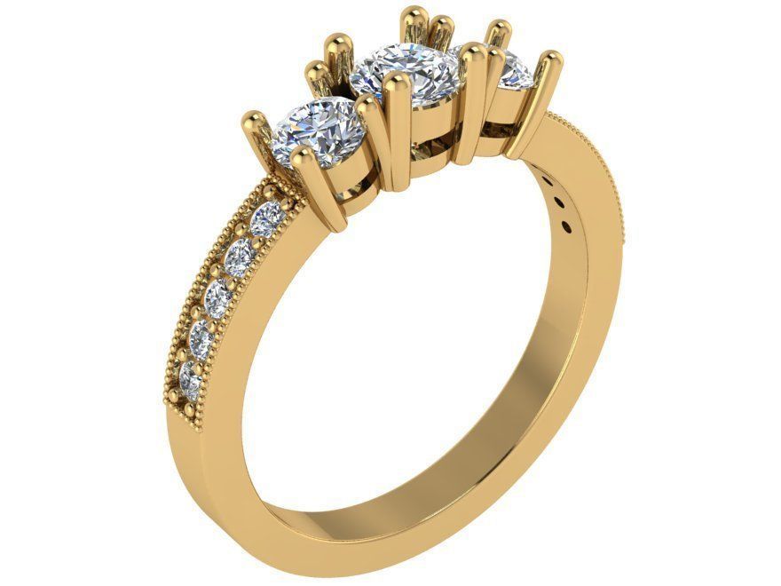 3-Stone Diamond Engraved Ring 1737 3D print model 3D print model_1