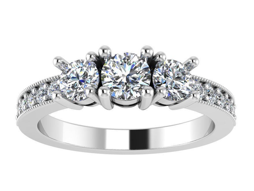 3-Stone Diamond Engraved Ring 1737 3D print model 3D print model_2