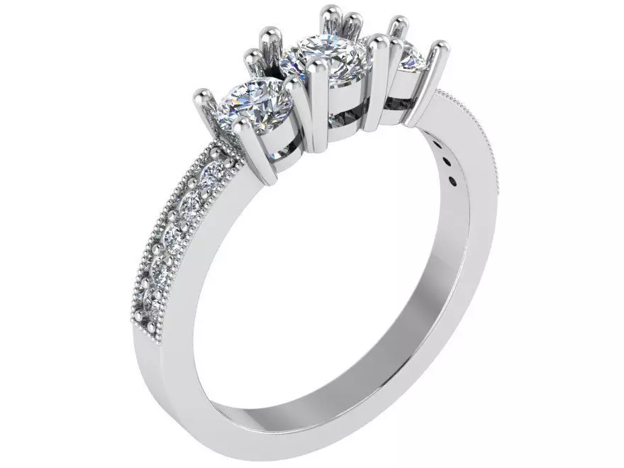 3-Stone Diamond Engraved Ring 1737 3D print model 3D print model_0