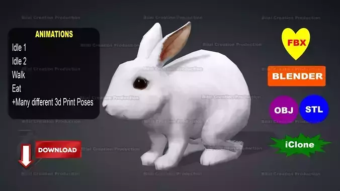 WHITE RABBIT ANIMATED Low-poly 3D model