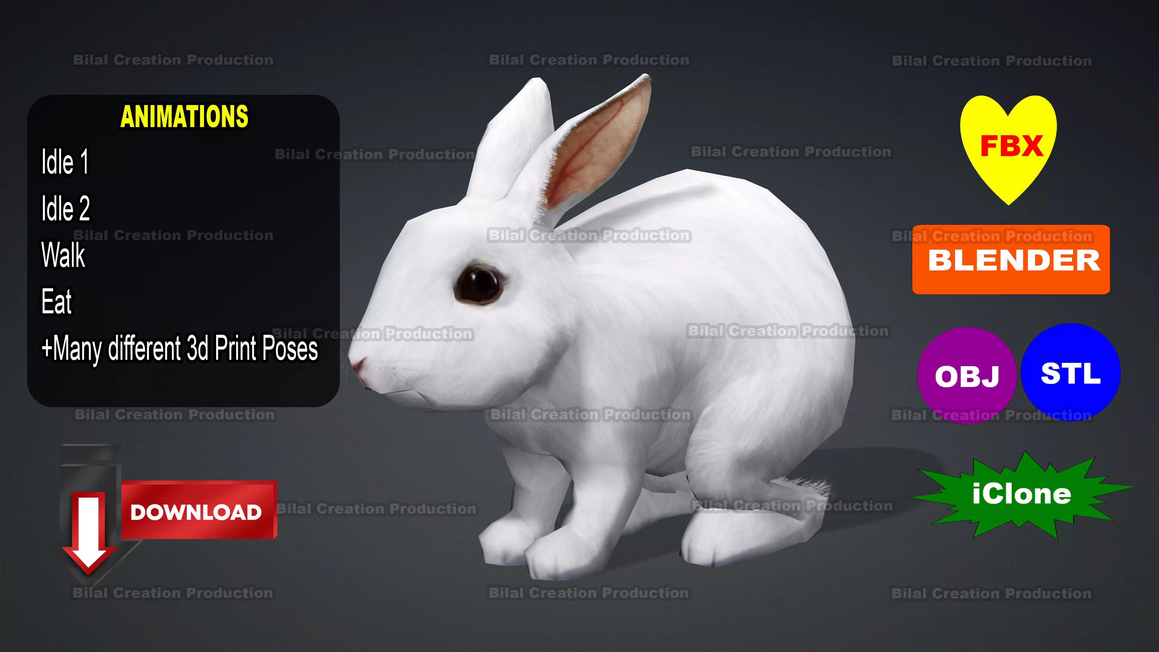WHITE RABBIT ANIMATED Low-poly 3D model