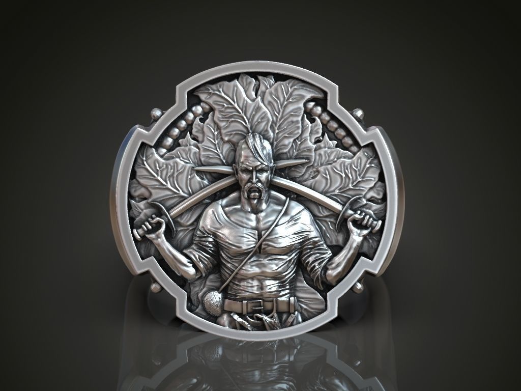 Ring ukrainian warrior cossack trident  3D print model_1