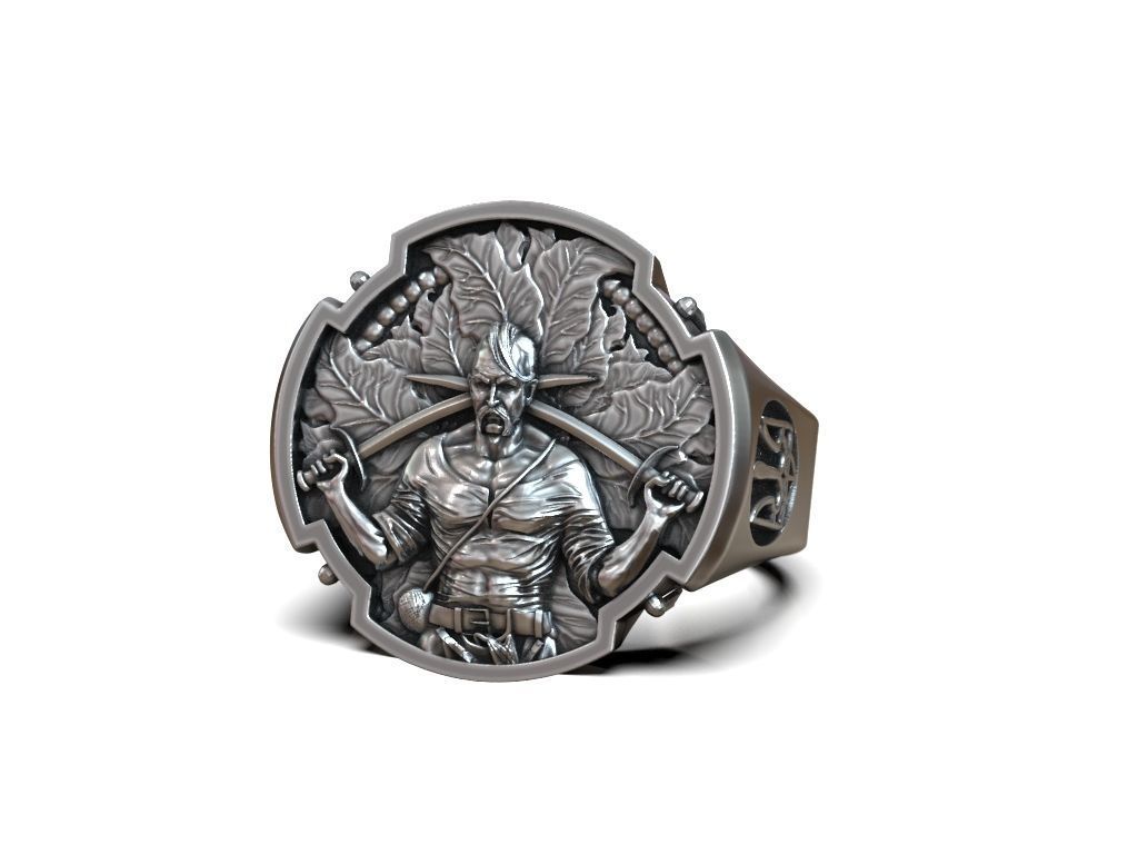 Ring ukrainian warrior cossack trident  3D print model_6