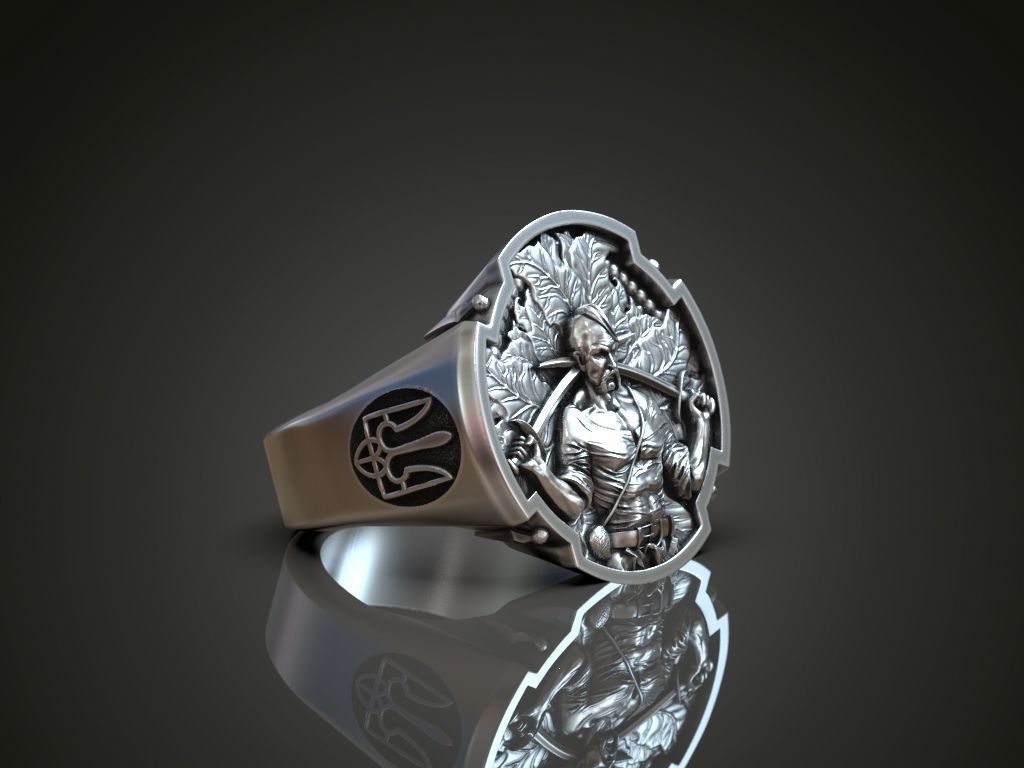Ring ukrainian warrior cossack trident  3D print model_2