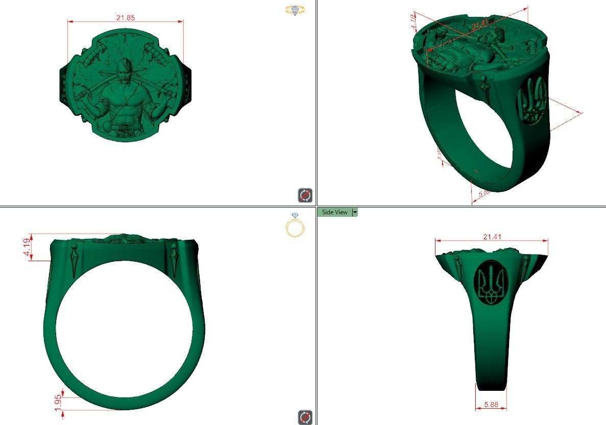 Ring ukrainian warrior cossack trident  3D print model_13