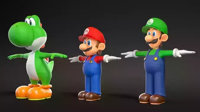 Mario Luigi And Yoshi From Game Low-poly 3D model