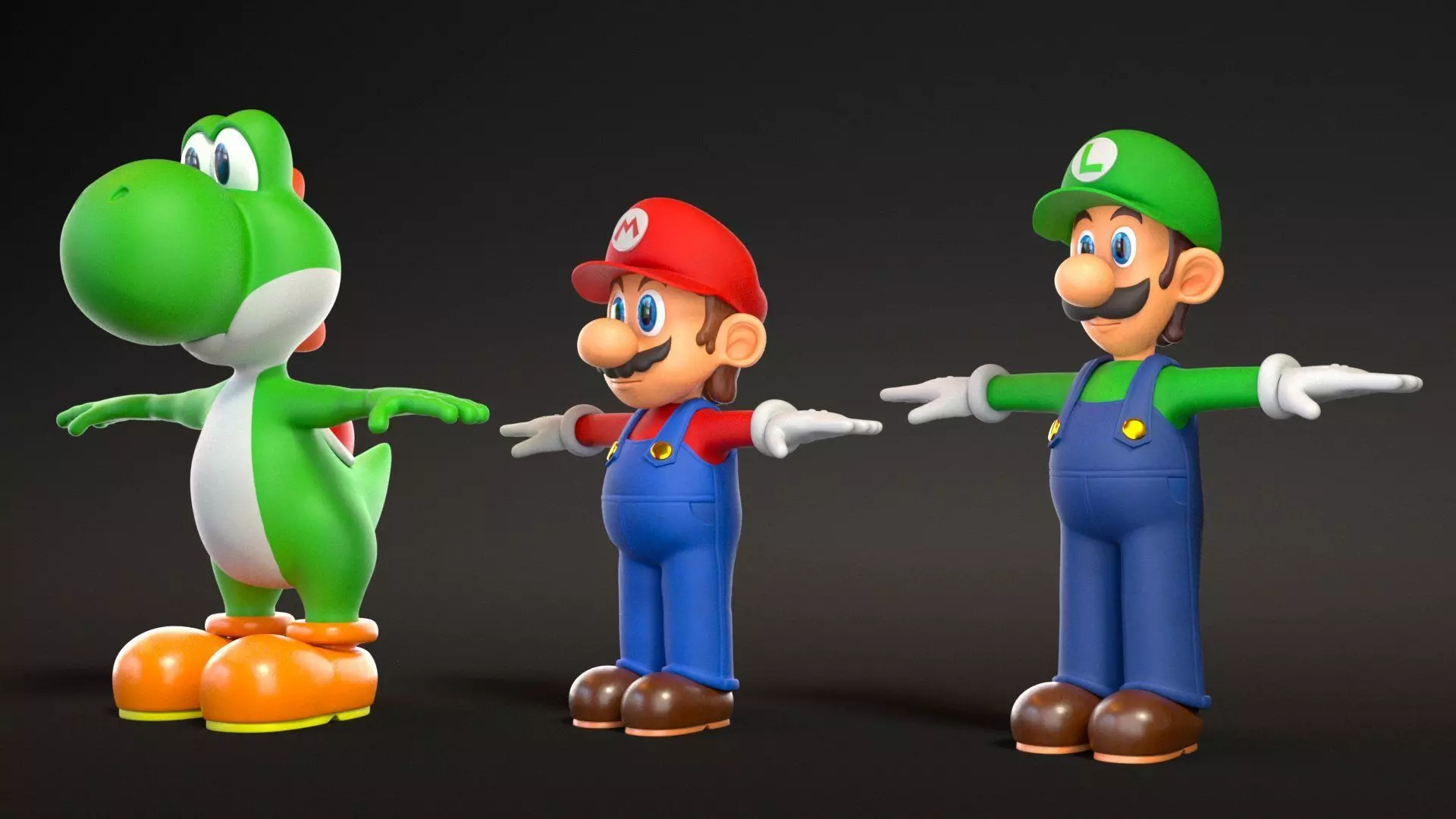 Mario Luigi And Yoshi From Game Low-poly 3D model_0