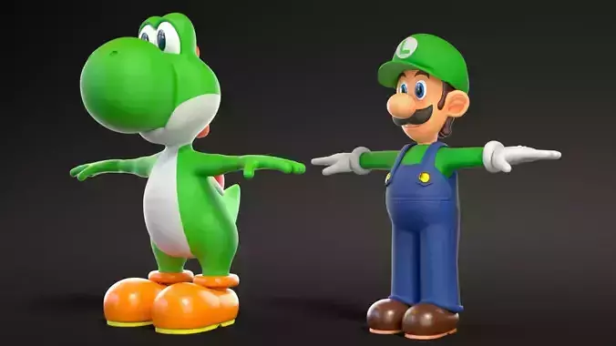 Yoshi And Luigi From Super Mario Low-poly 3D model