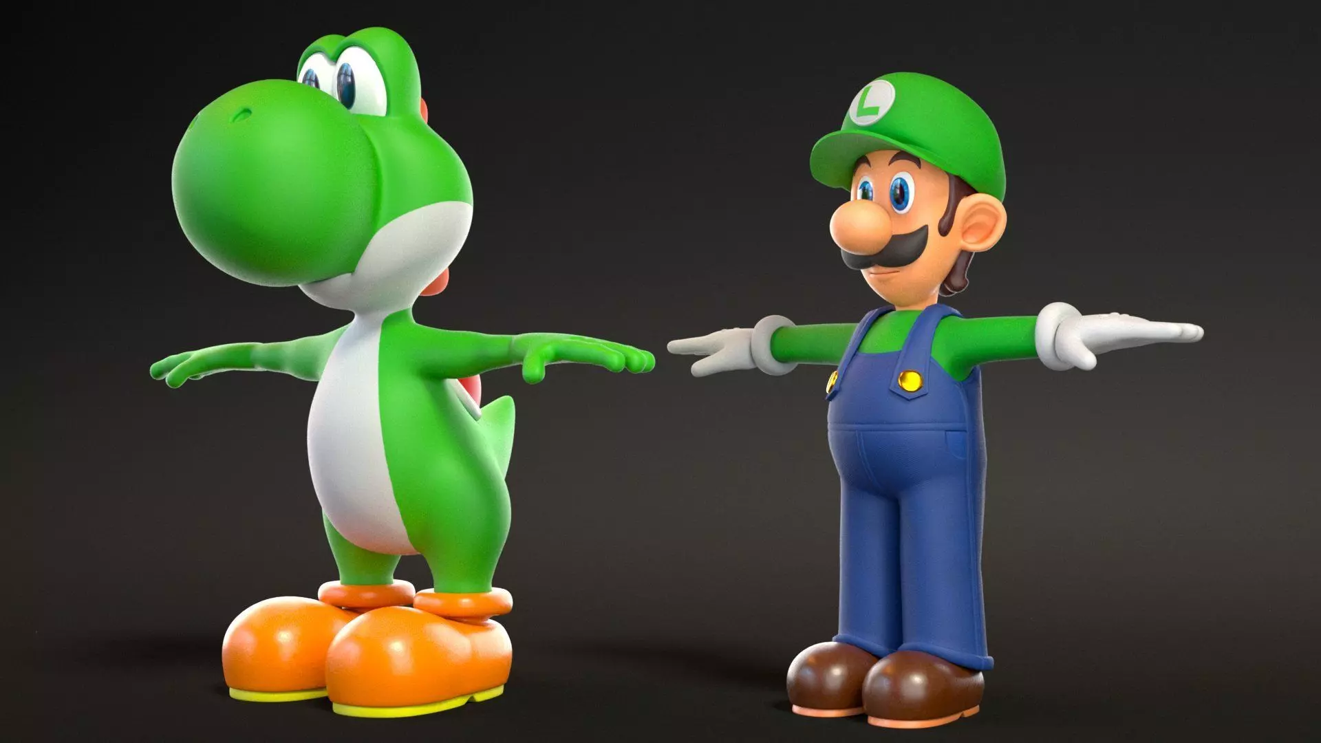 Yoshi And Luigi From Super Mario Low-poly 3D model_0