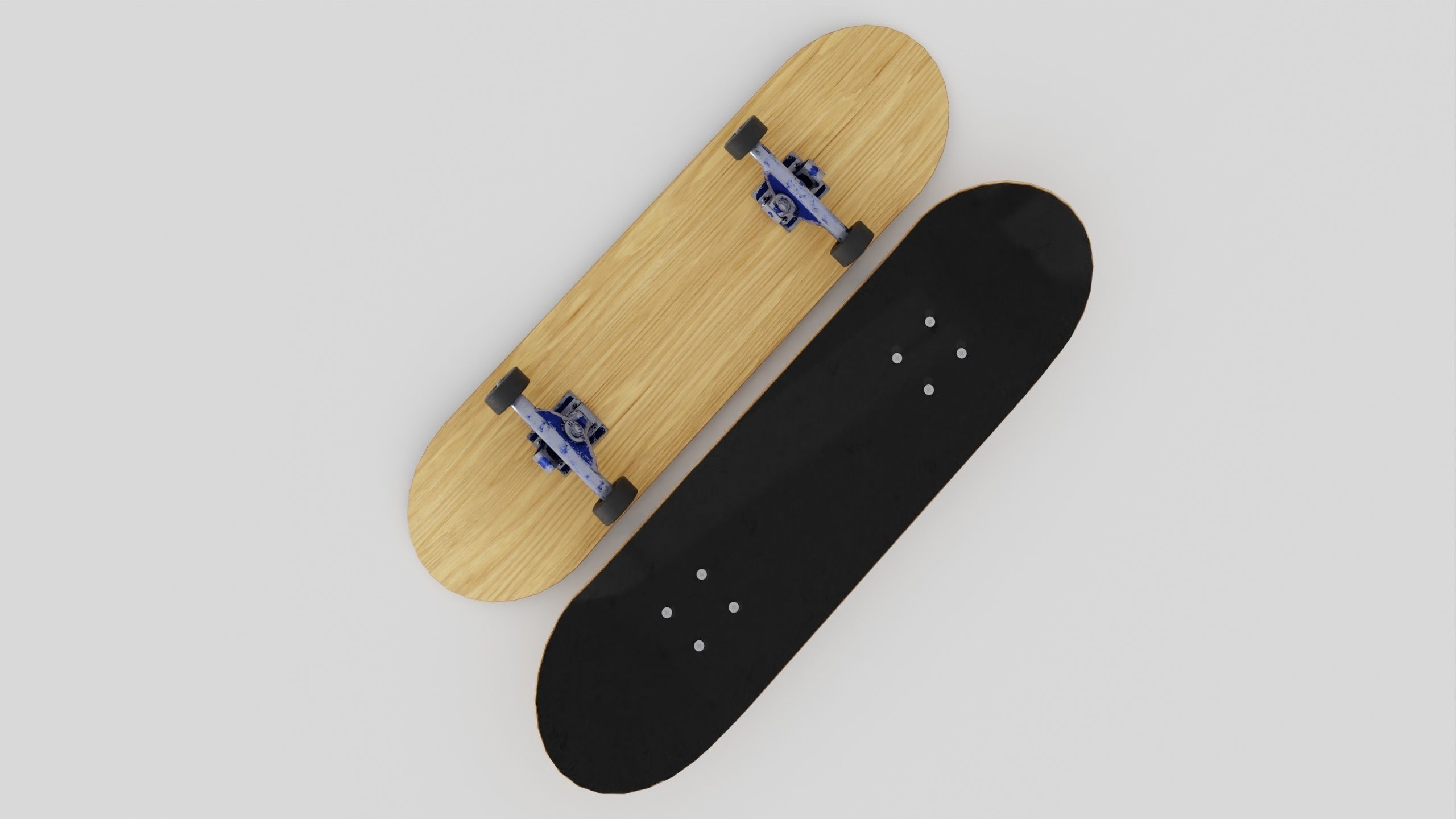 Skateboard wooden with wheels 3D model_22