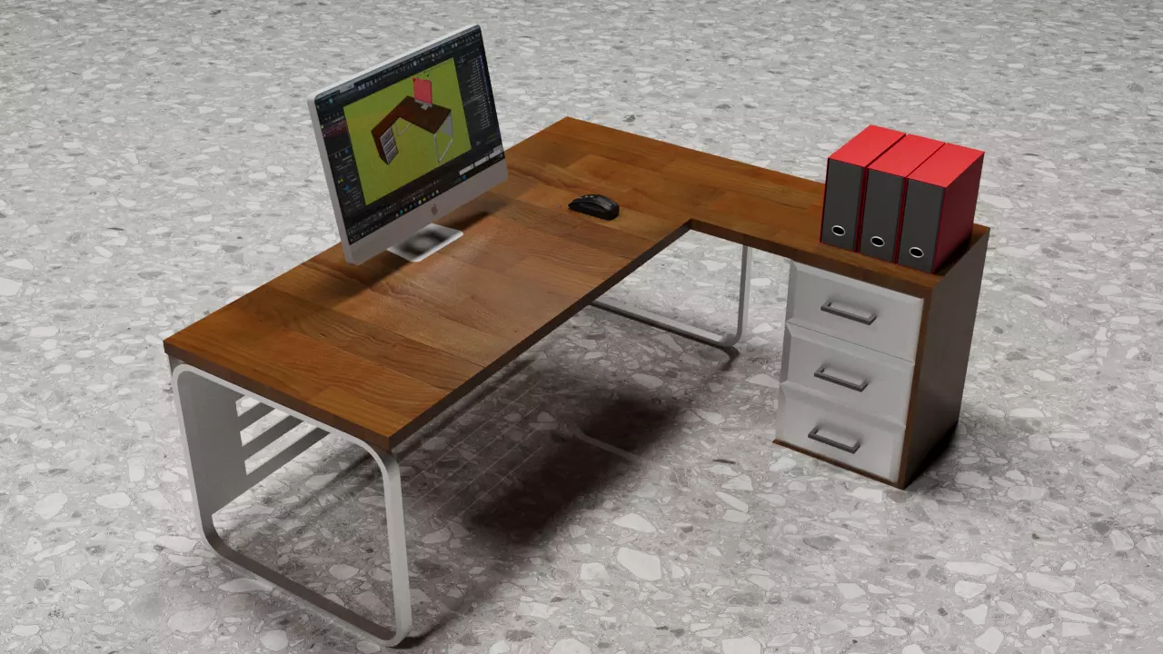 Modern Office Desk 3d free Free low-poly 3D model_0