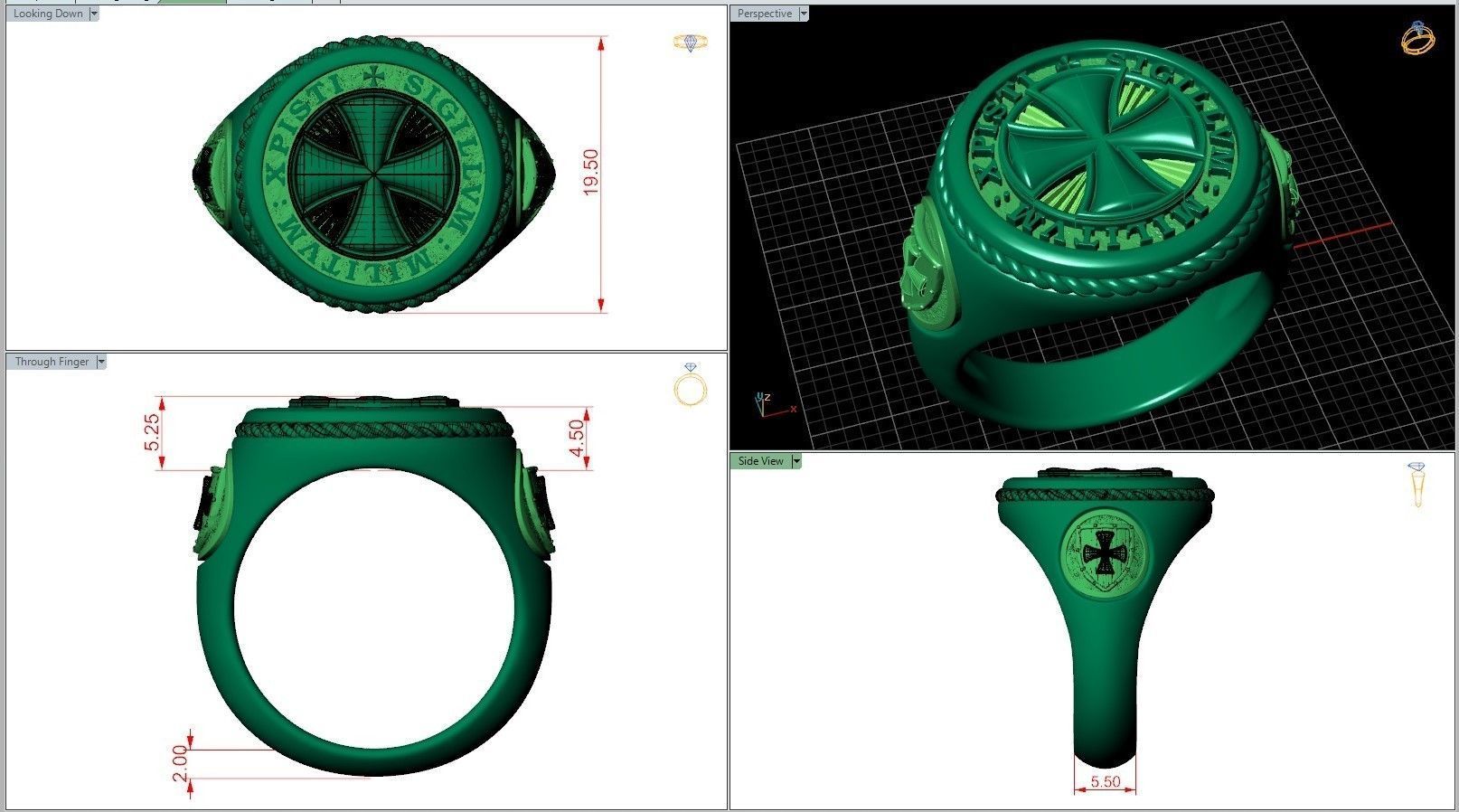 Templar Cross Shield Maltese Symbol Signet 3D print model_7