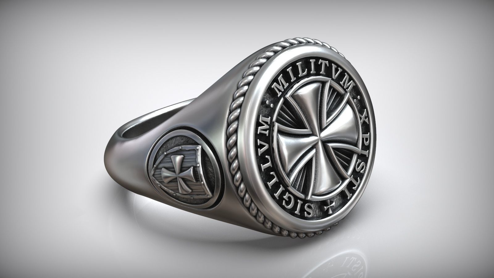 Templar Cross Shield Maltese Symbol Signet 3D print model_3