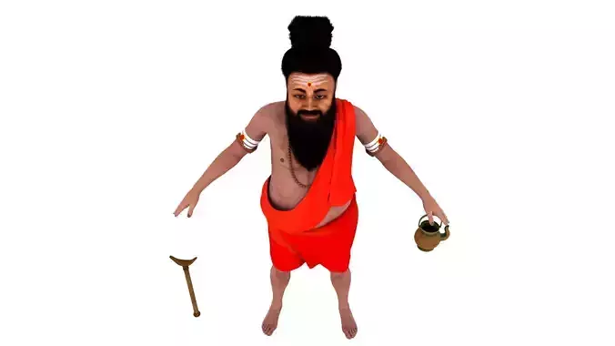 sage model man holding pot and stick