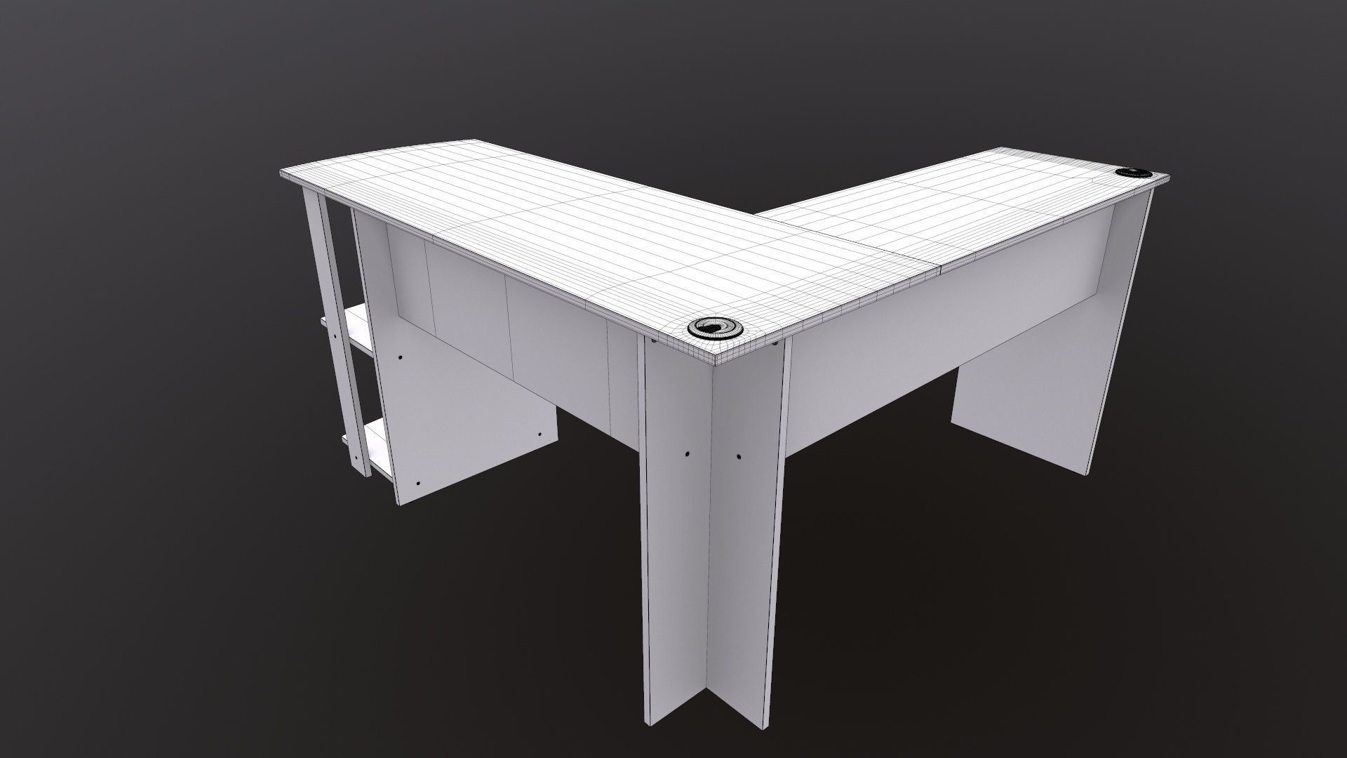 L shape Straight computer desk 3D model_19