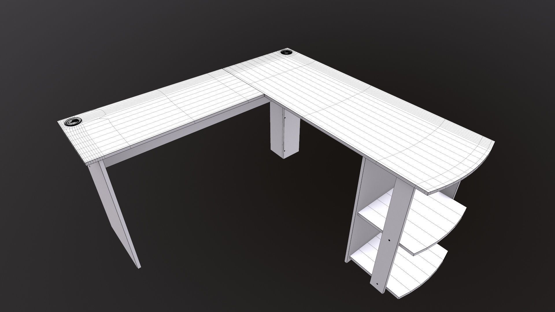 L shape Straight computer desk 3D model_17