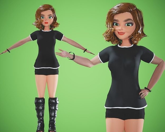 cartoon rigged  girl  Low-poly 3D model
