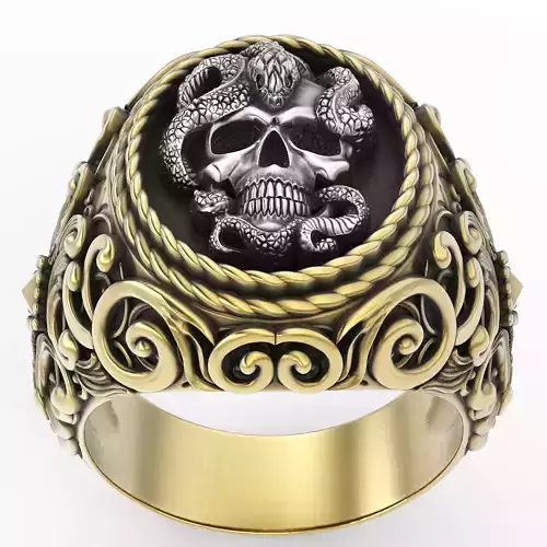 Skull snake ring silver gold printable jewelry 3D model