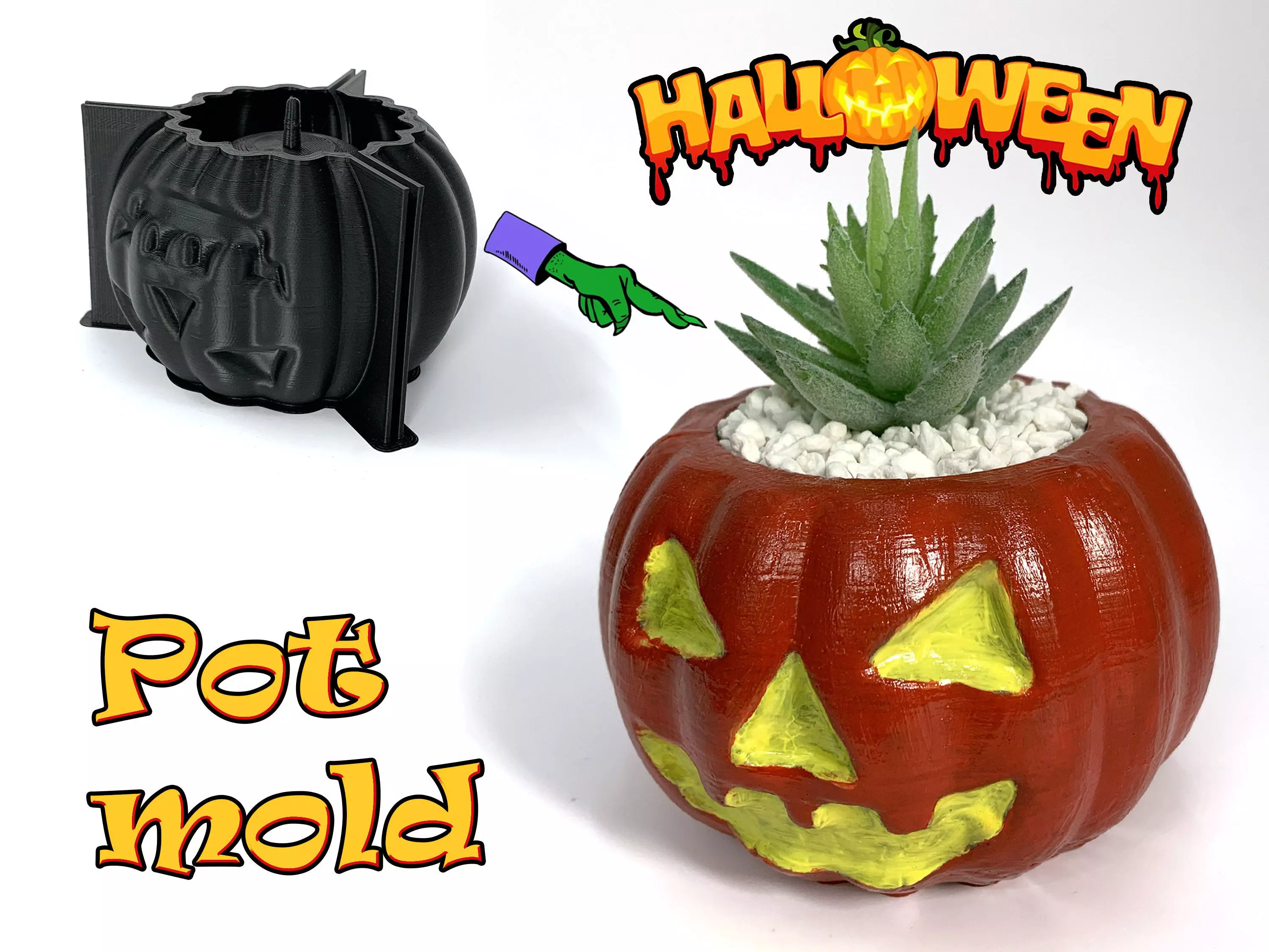 Jack O Lantern Pot mold 3Dprint - Include Pot file for print 3D print model_0