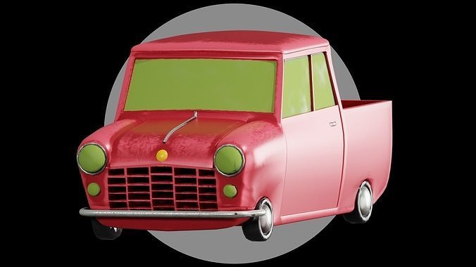  Cartoon Low Poly Car Pickup Red Low-poly 3D model