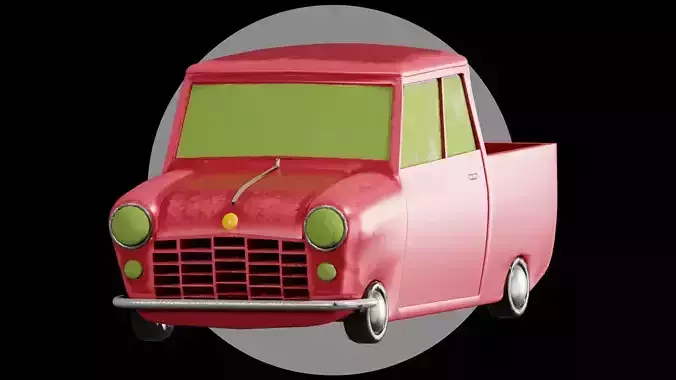  Cartoon Low Poly Car Pickup Red