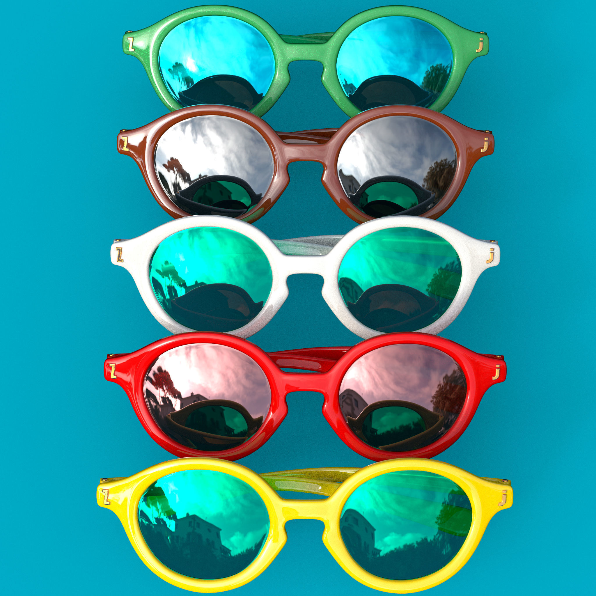 Sunglasses in 5 different colors Collection Low-poly 3D model_10