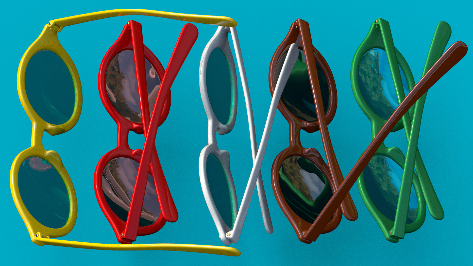 Sunglasses in 5 different colors Collection Low-poly 3D model_2