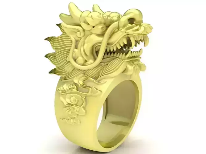 53 gram 18k zodiac head dragon men ring 3837