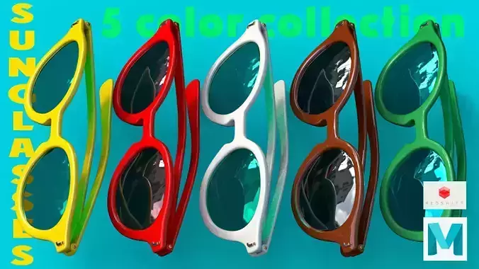 Sunglasses in 5 different colors Low-poly 3D model