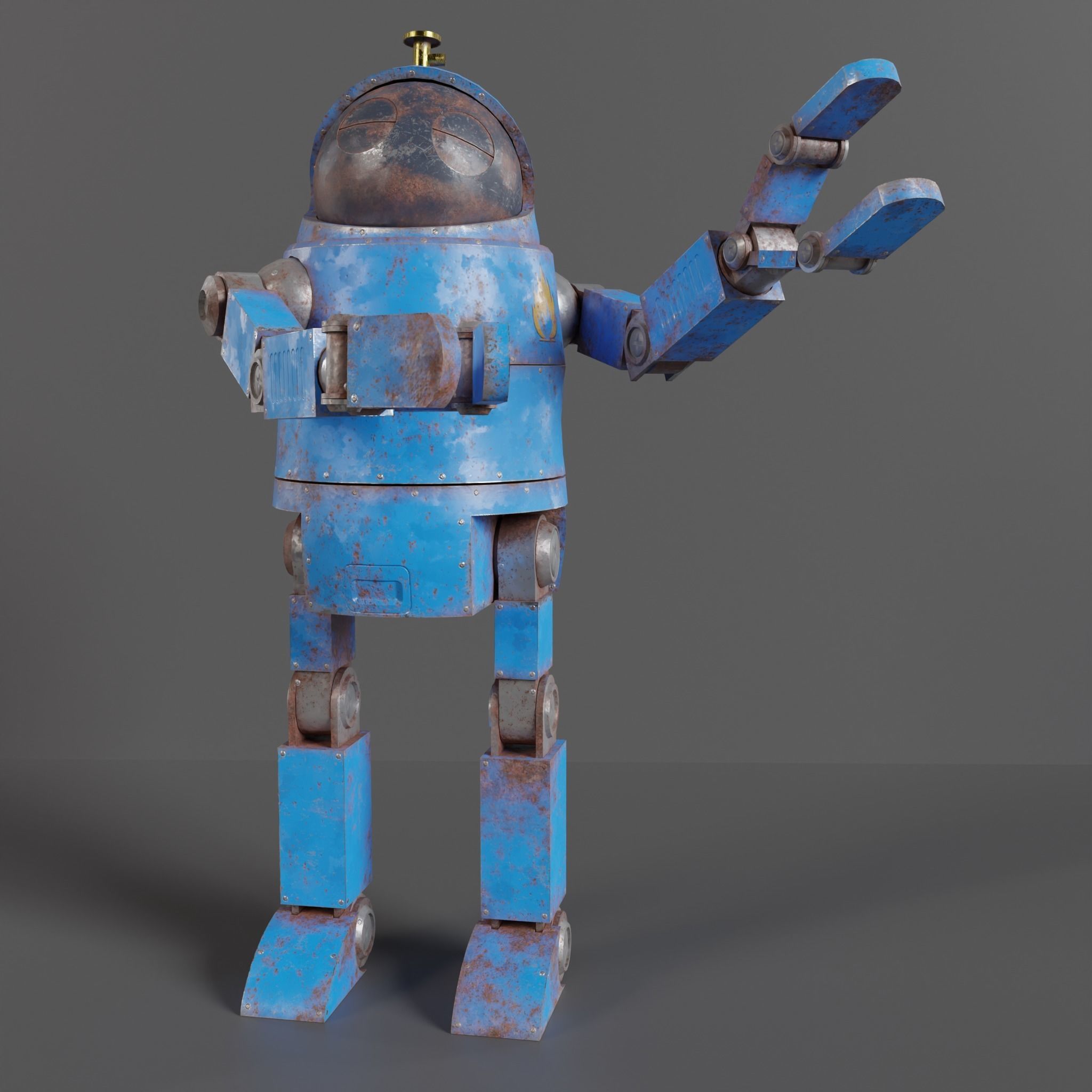 Cute Rusty Robot Low-poly 3D model_11