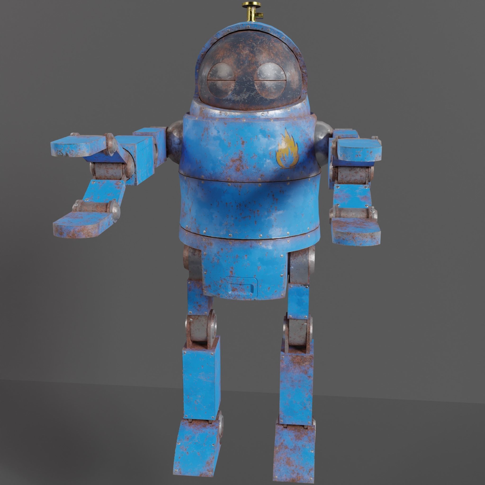 Cute Rusty Robot Low-poly 3D model_4