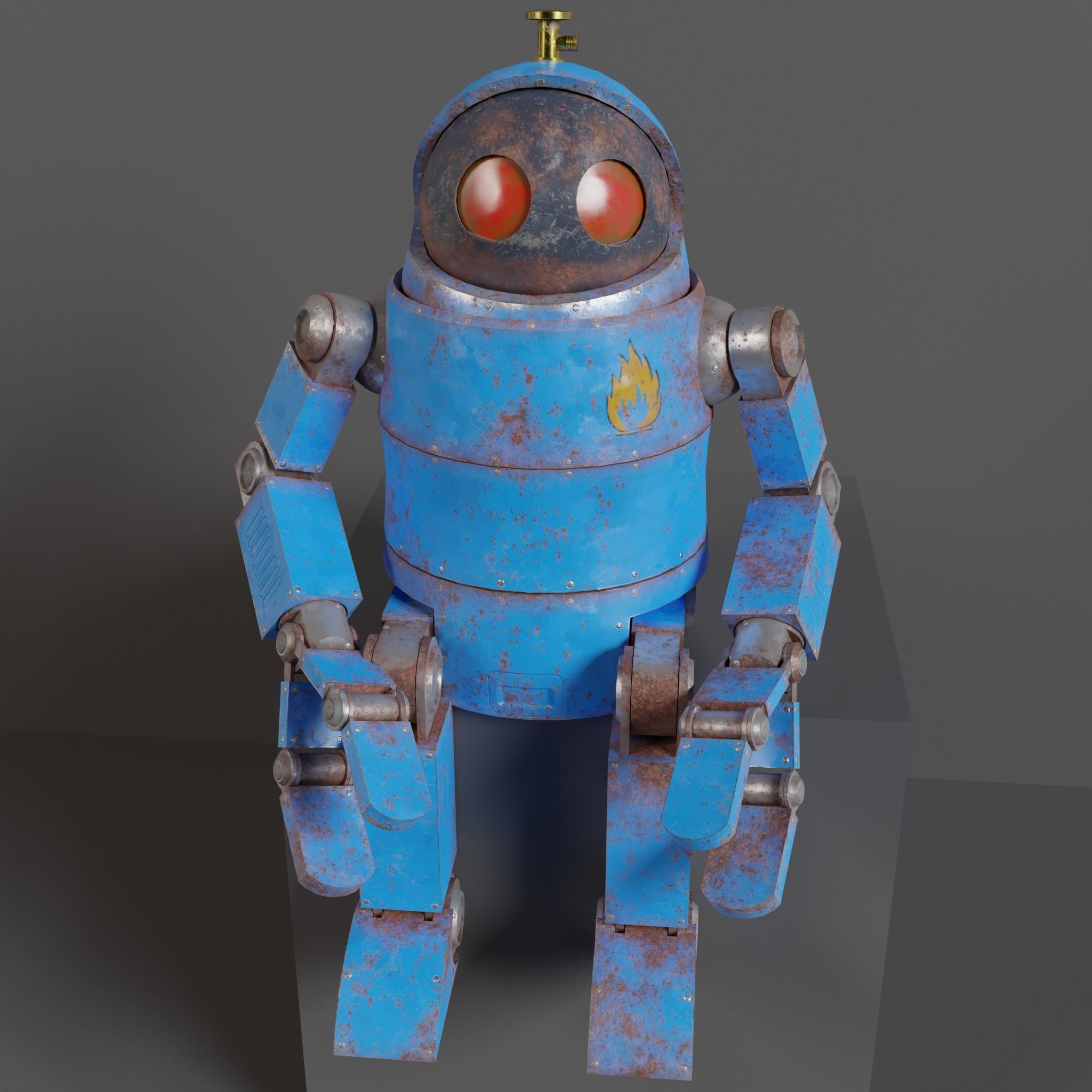 Cute Rusty Robot Low-poly 3D model_2